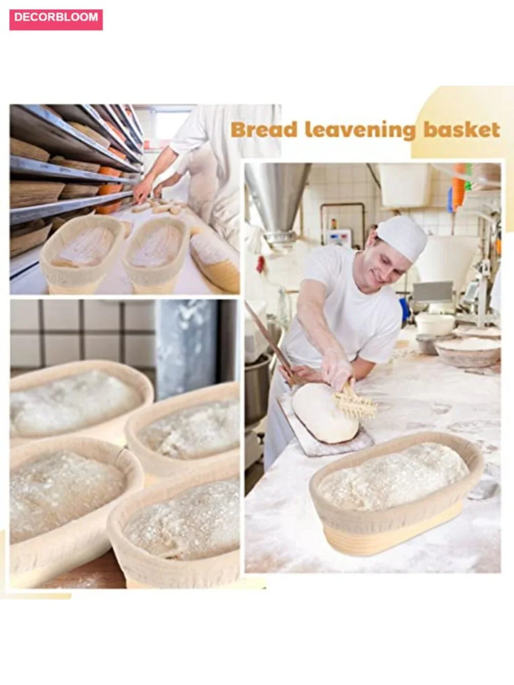 4 Pack Oval Banneton Proofing Basket Rattan Bread Dough Bowl with Linen Liner